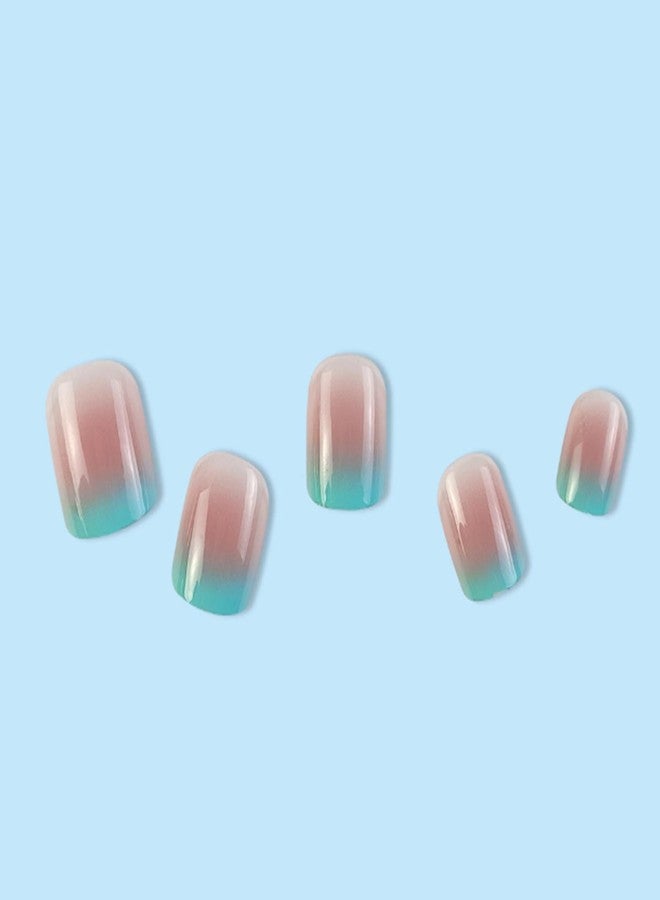 YoYoee 24Pes Short Square Press on Nails - French Fake Nails Gradient False Nails Glossy Full Cover Nails Tips for Women - Image 4